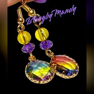 Pretty tri coloured faceted tourmaline like coloured glass earrings